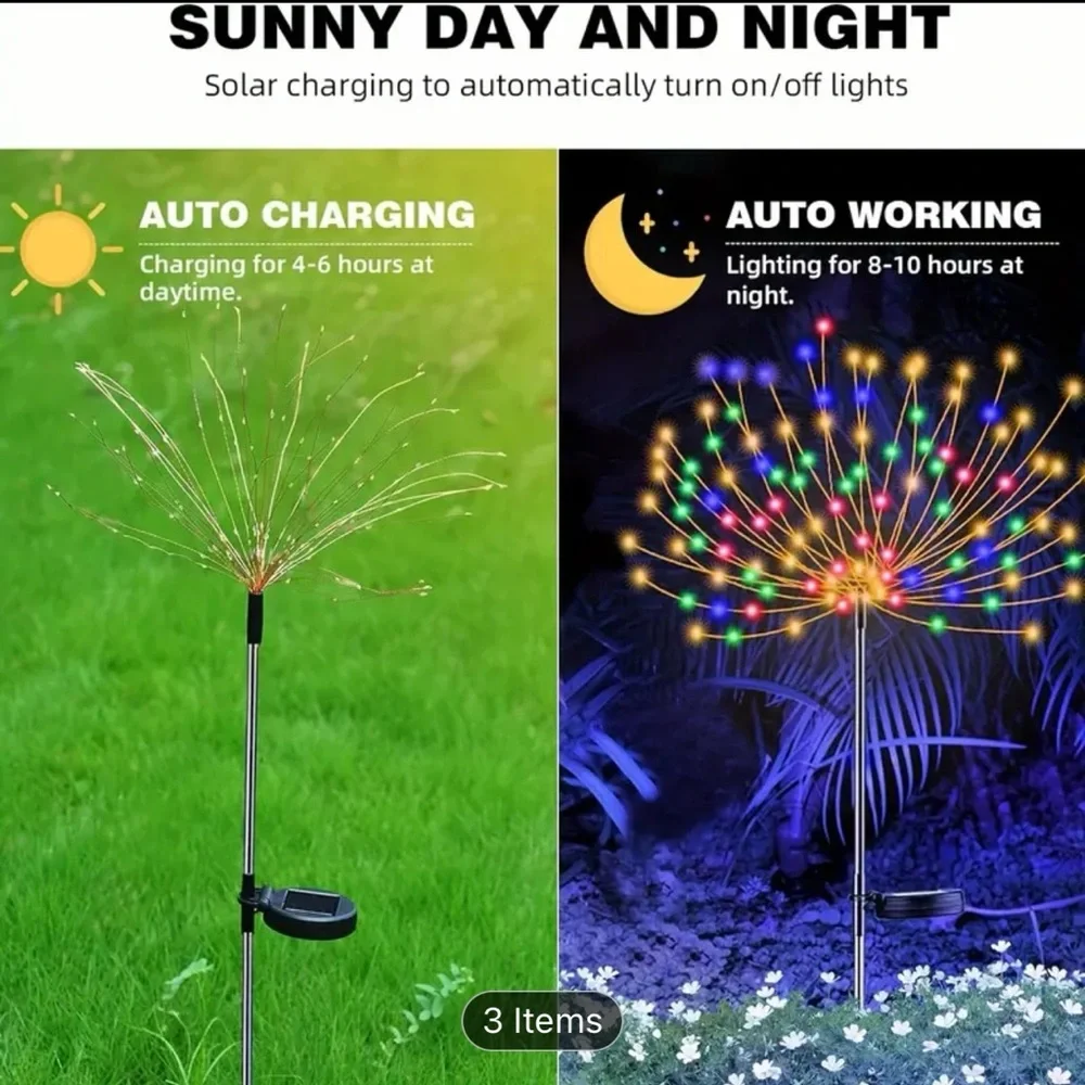2 Pack Vibrant Solar Garden Firework Lights